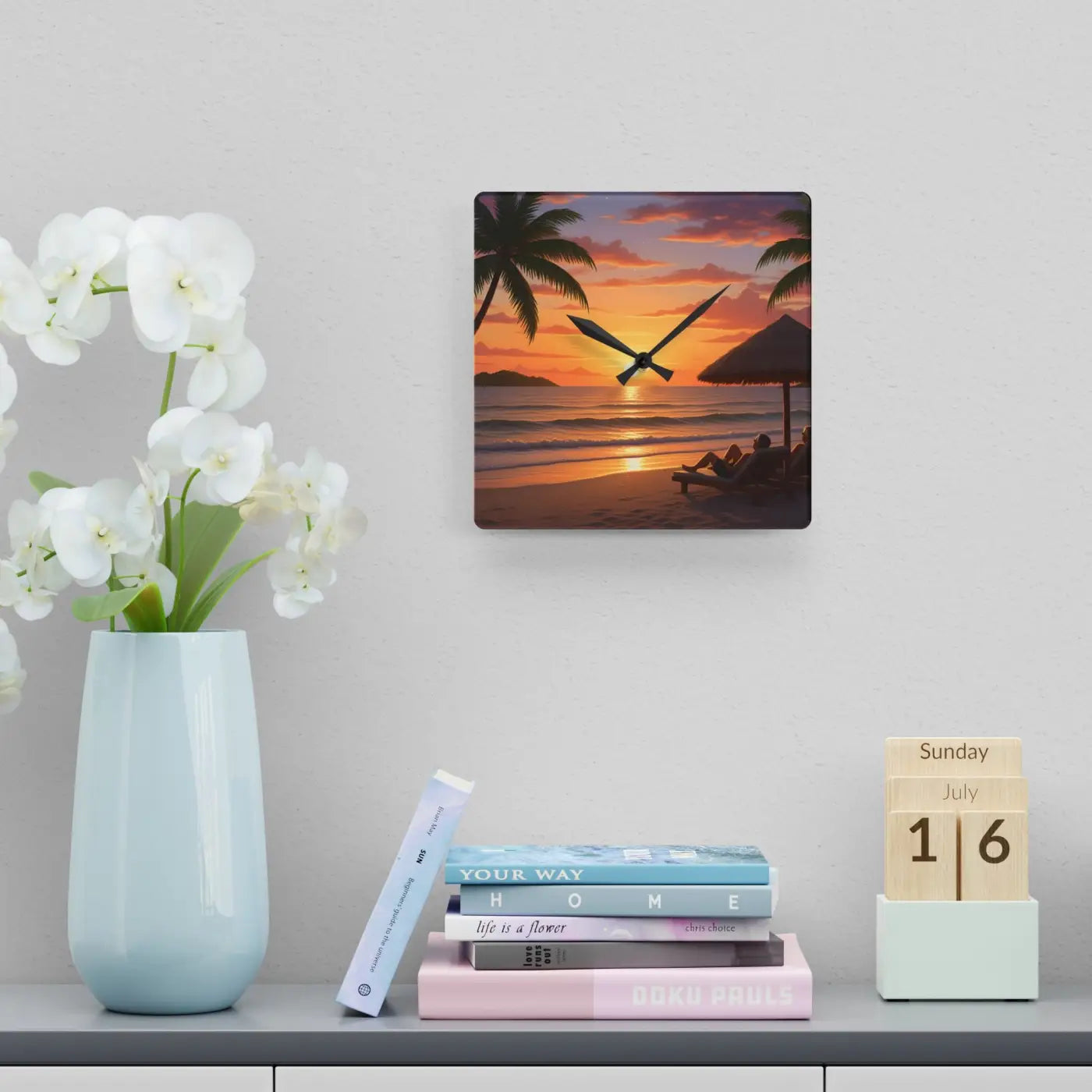 Tropical Sunset Beach Wall Clock - Acrylic Coastal Decor - DipaliZ