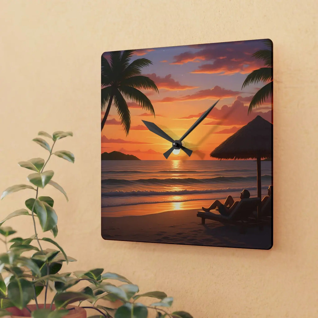 Tropical Sunset Beach Wall Clock - Acrylic Coastal Decor - DipaliZ