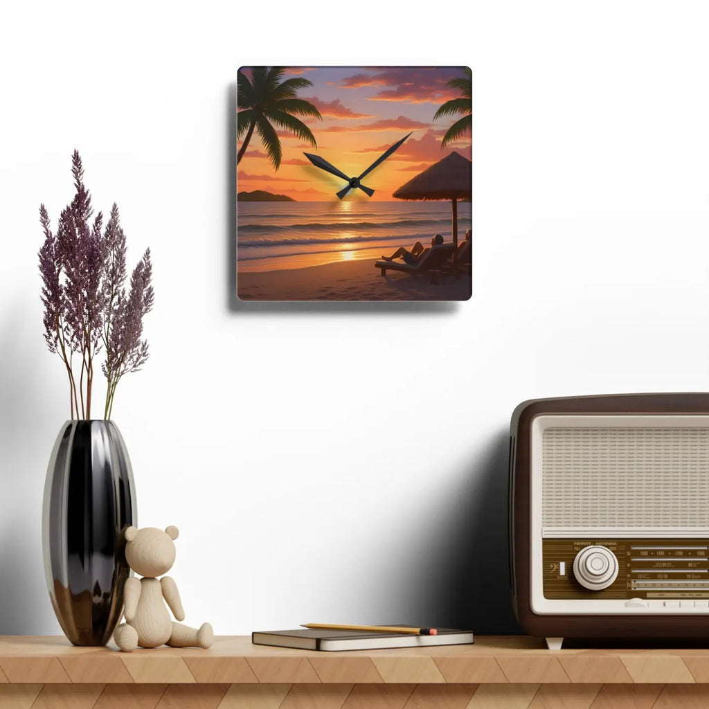 Tropical Sunset Beach Wall Clock - Acrylic Coastal Decor - DipaliZ