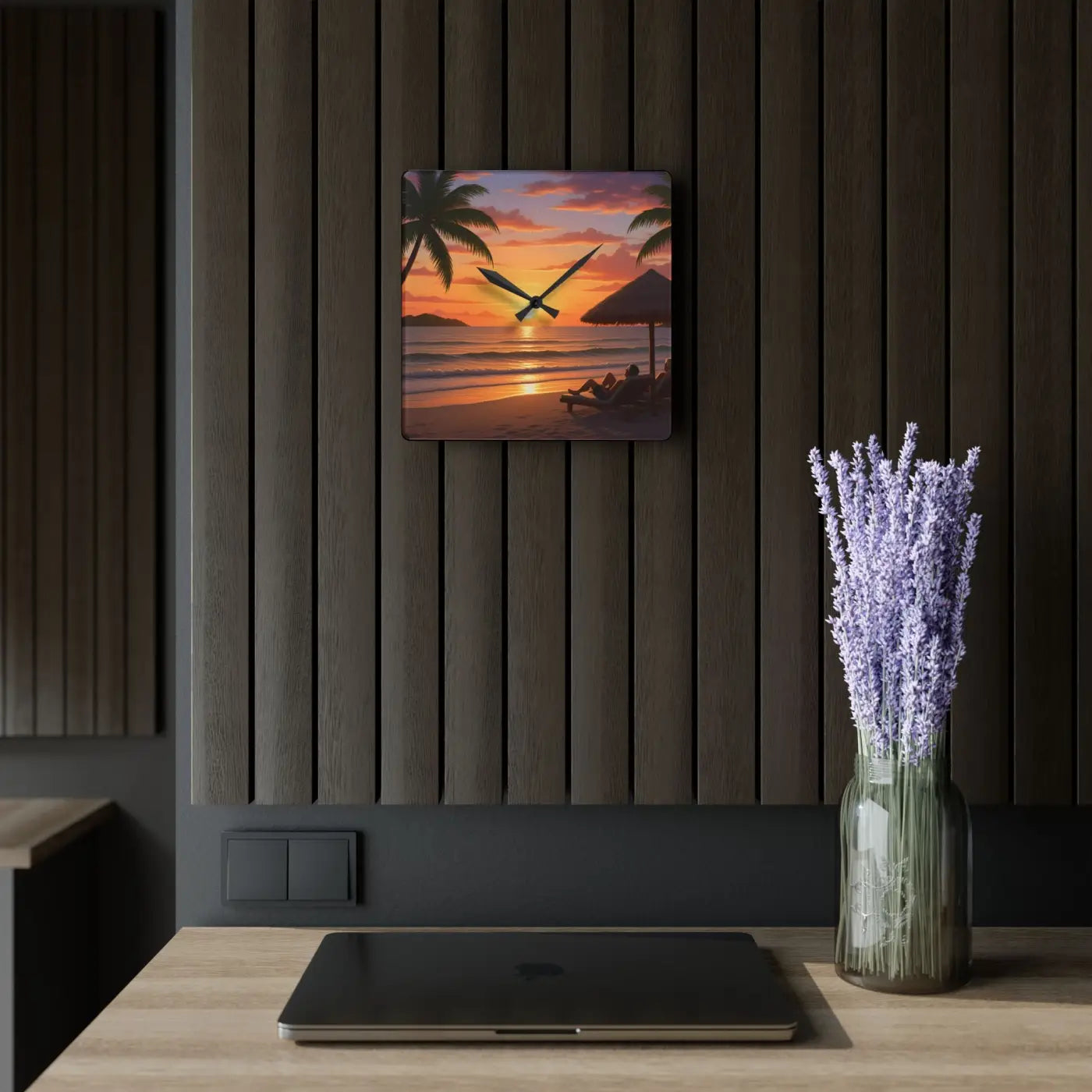 Tropical Sunset Beach Wall Clock - Acrylic Coastal Decor - DipaliZ