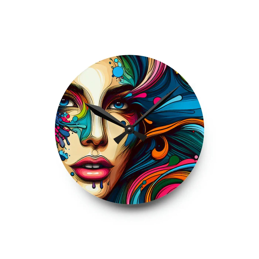 Artistic Acrylic Wall Clock - Womans Face Splatter Design - DipaliZ