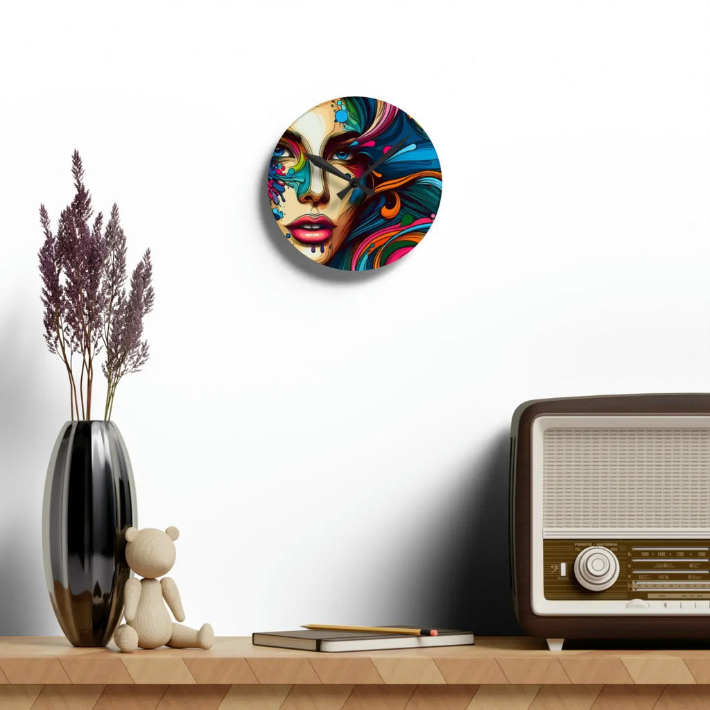 Artistic Acrylic Wall Clock - Womans Face Splatter Design - DipaliZ