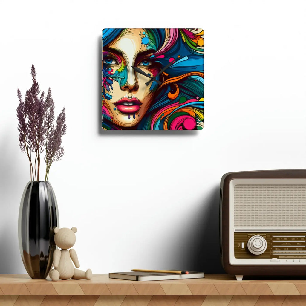 Artistic Acrylic Wall Clock - Womans Face Splatter Design - DipaliZ