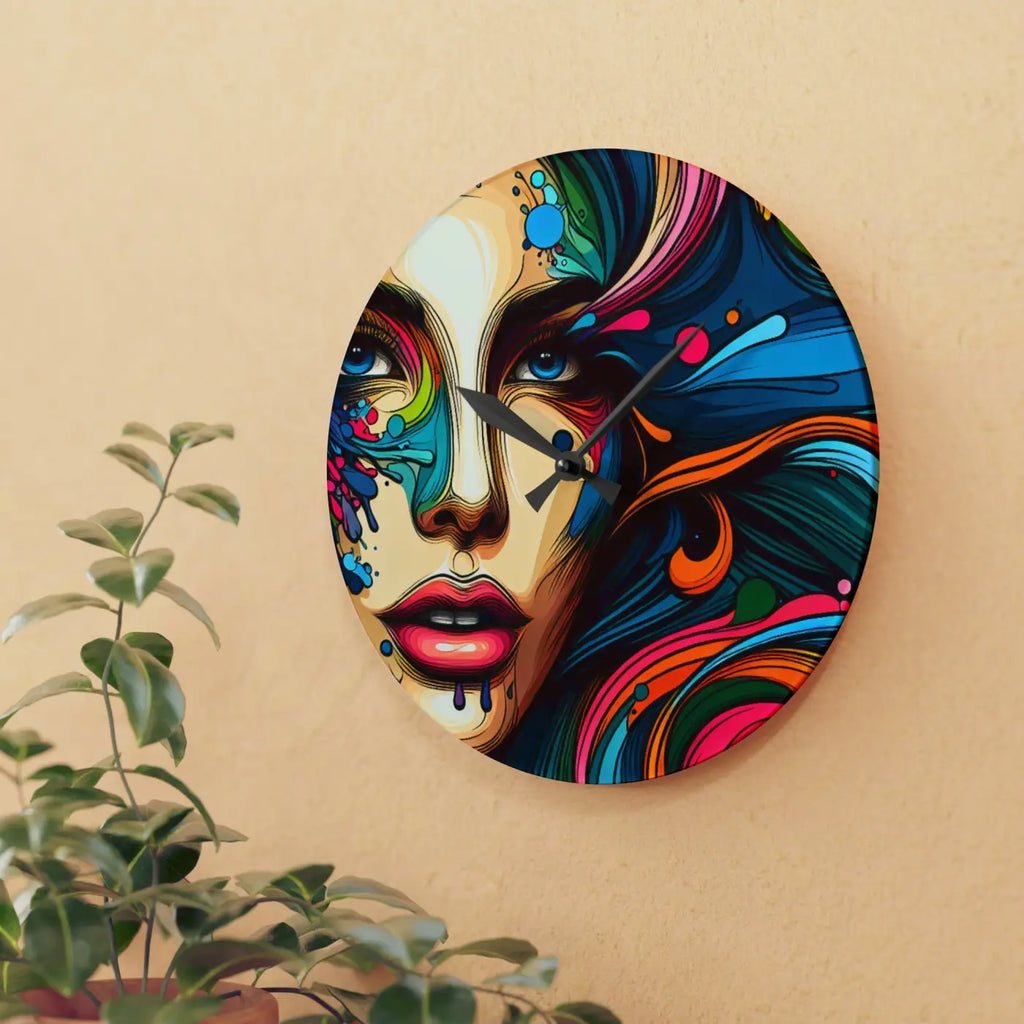 Artistic Acrylic Wall Clock - Womans Face Splatter Design - DipaliZ