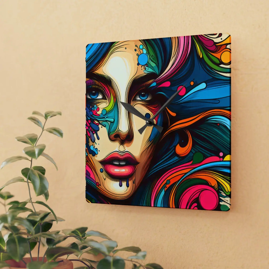 Artistic Acrylic Wall Clock - Womans Face Splatter Design - DipaliZ