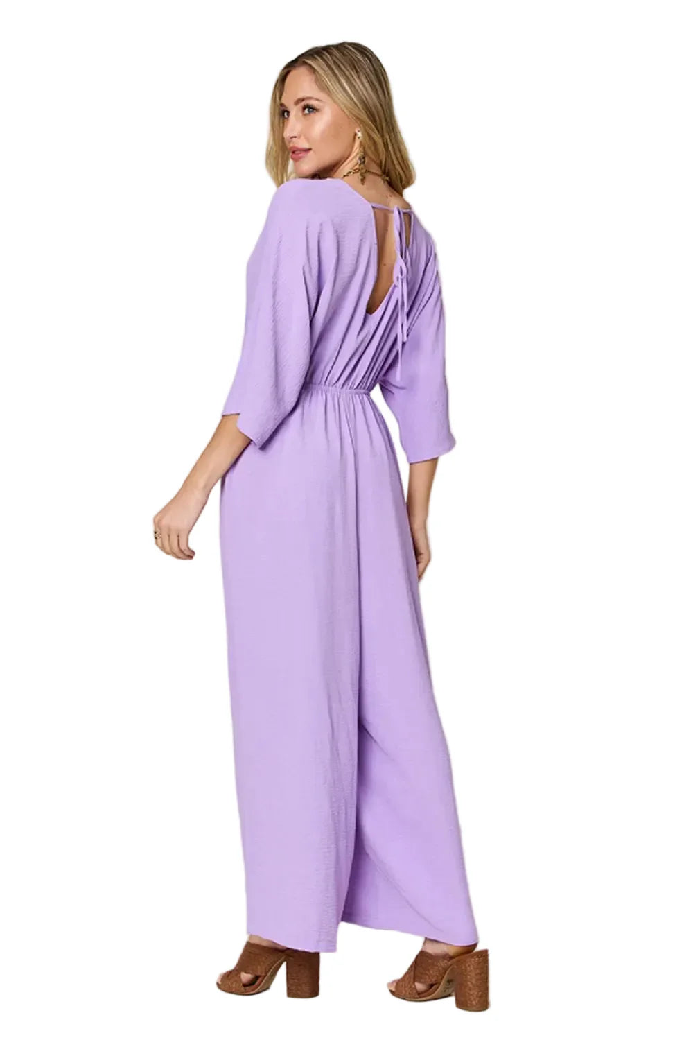Garden Naked Womens Jumpsuit Elegant Kimono-Sleeve Jumpsuit With Pockets Royal Blue Soft Crepe Fabric Wide