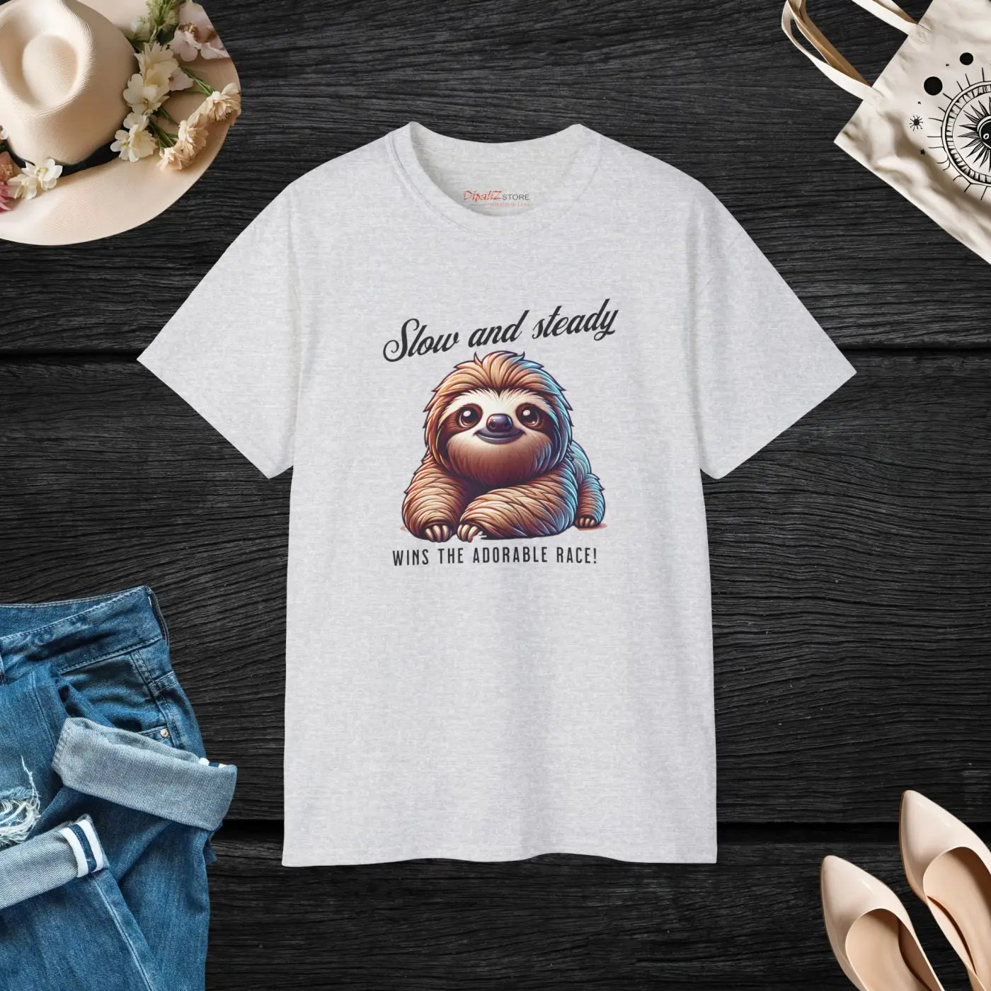 Sloth T-Shirt - Slow and Steady Wins Unisex Cotton - DipaliZ