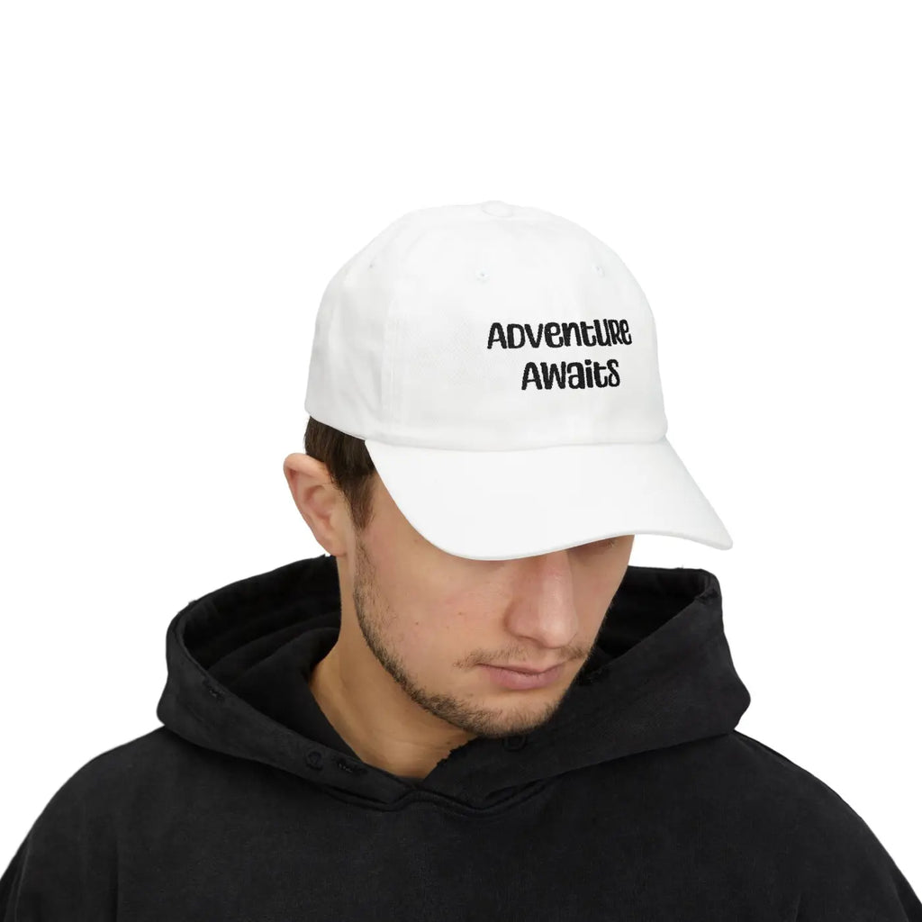 White Dad Cap - Adventure Awaits Everyday Style - DipaliZ