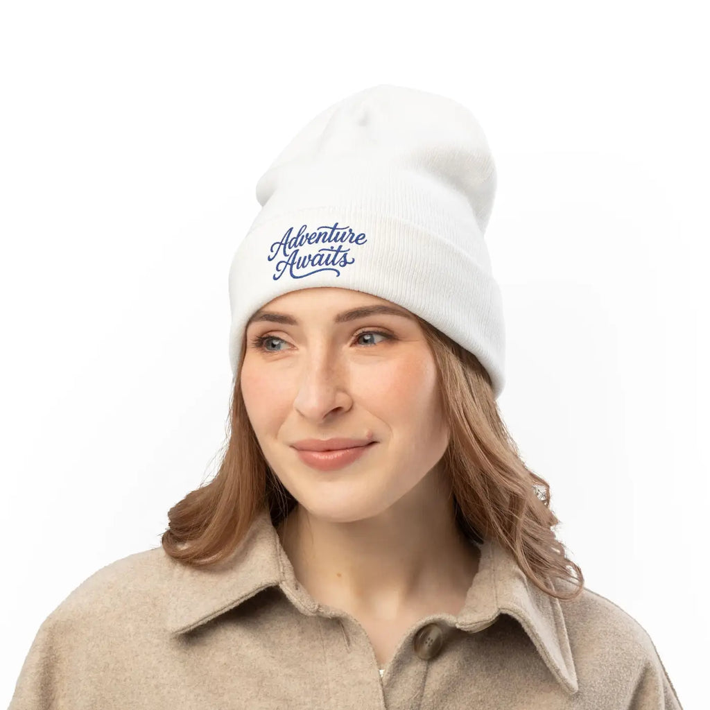 Adventure Awaits Embroidered Beanie - Soft Cotton Knit - DipaliZ