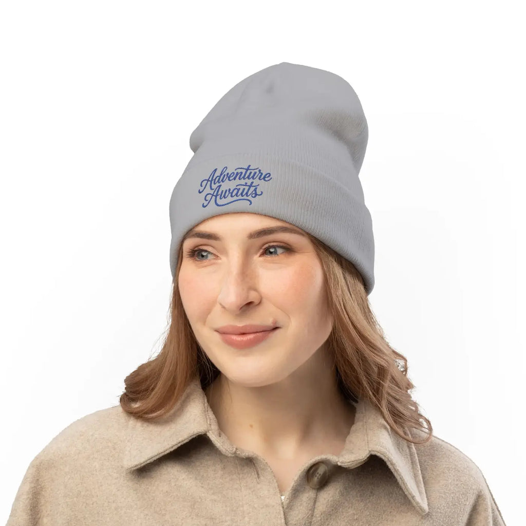 Adventure Awaits Embroidered Beanie - Soft Cotton Knit - DipaliZ