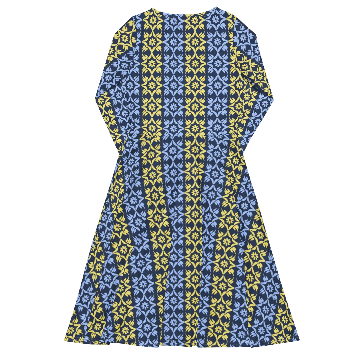 Vibrant Blue and Yellow Long Sleeve Midi Dress - DipaliZ