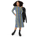 Vibrant Blue and Yellow Long Sleeve Midi Dress - DipaliZ