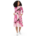 Print Long Sleeve Midi Dress - Pink Magnolia Floral - DipaliZ