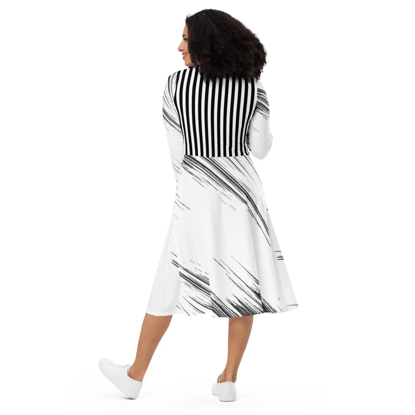 Long Sleeve Midi Dress - Show Stopping Print Design - DipaliZ