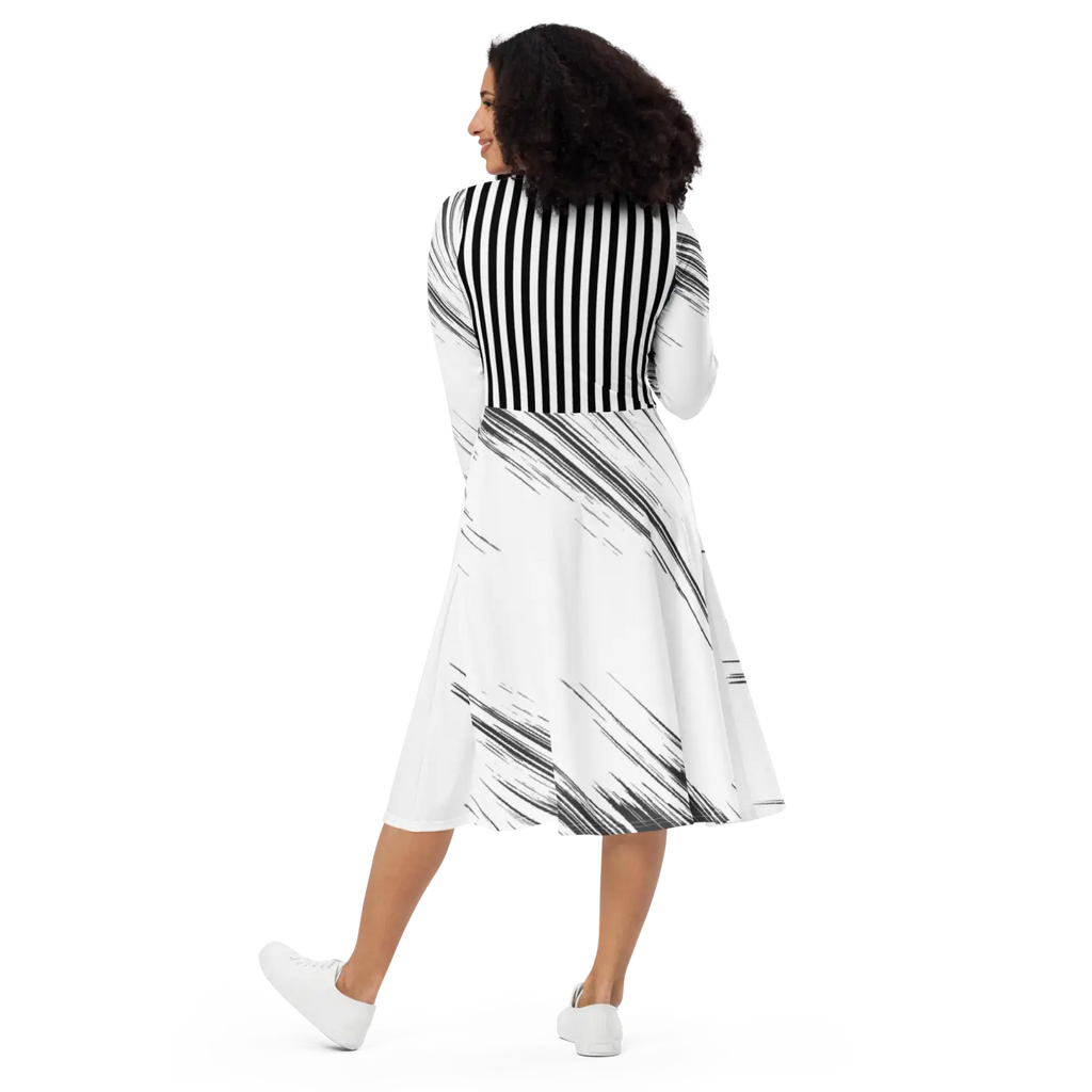 Long Sleeve Midi Dress - Show Stopping Print Design - DipaliZ