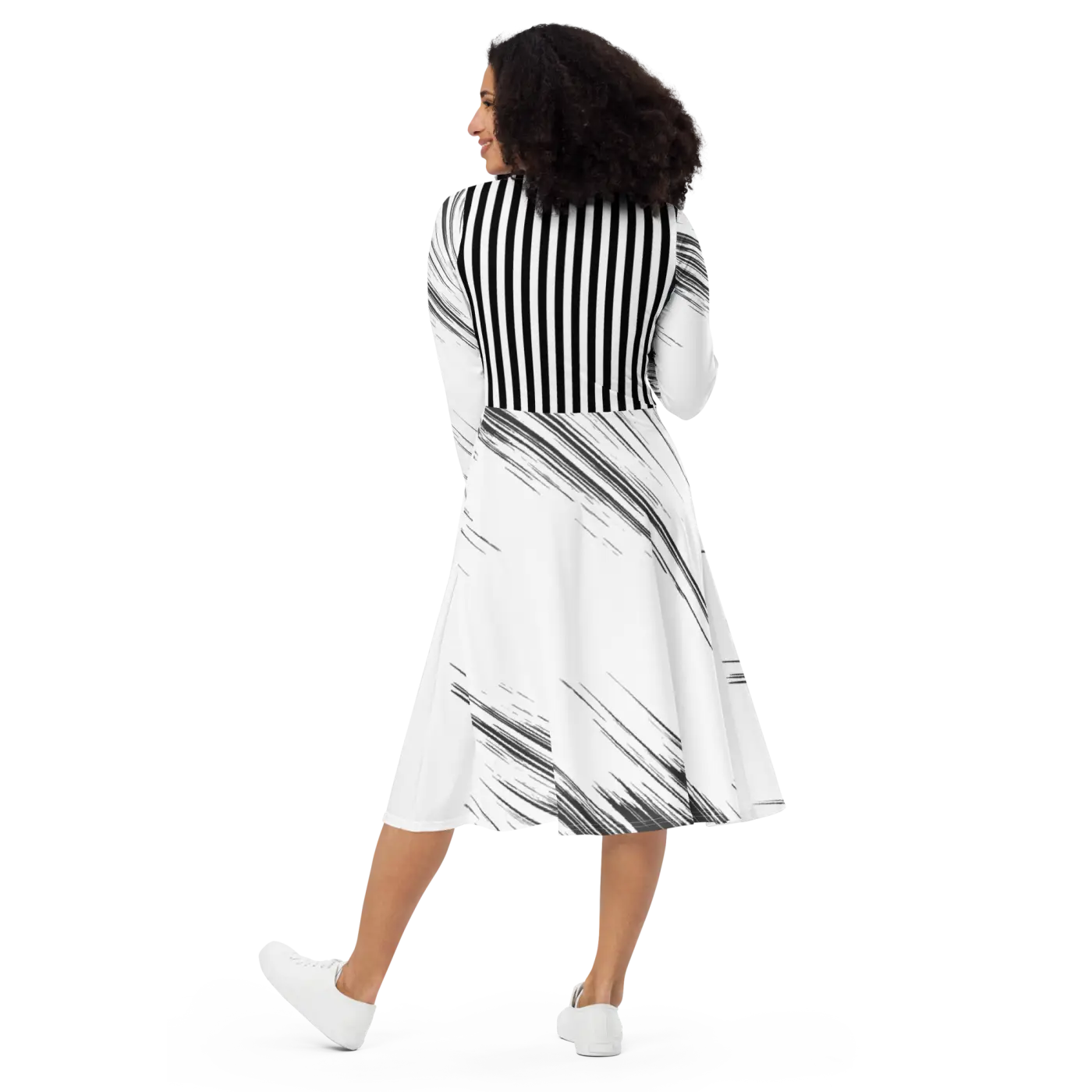 Long Sleeve Midi Dress - Show Stopping Print Design - DipaliZ
