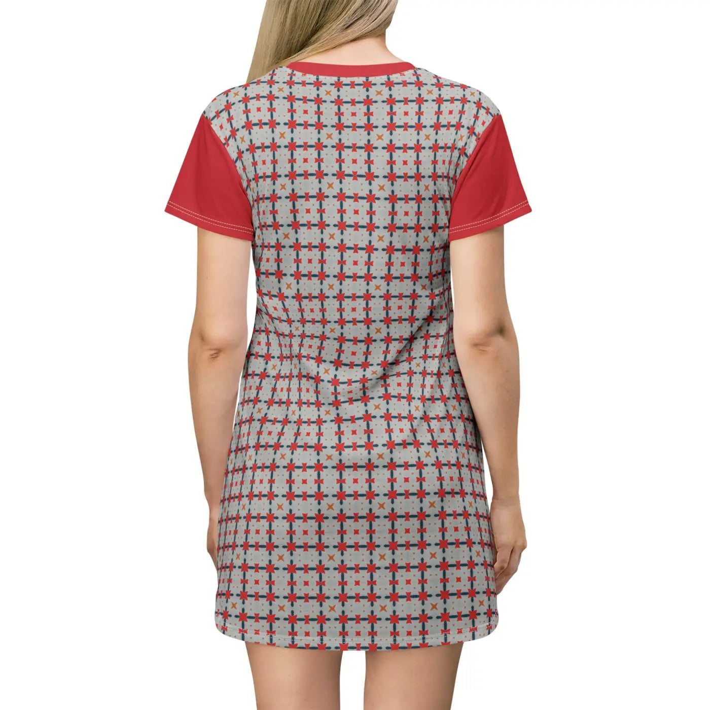 Red Pattern Shirt Dress - Bold Print Design - DipaliZ