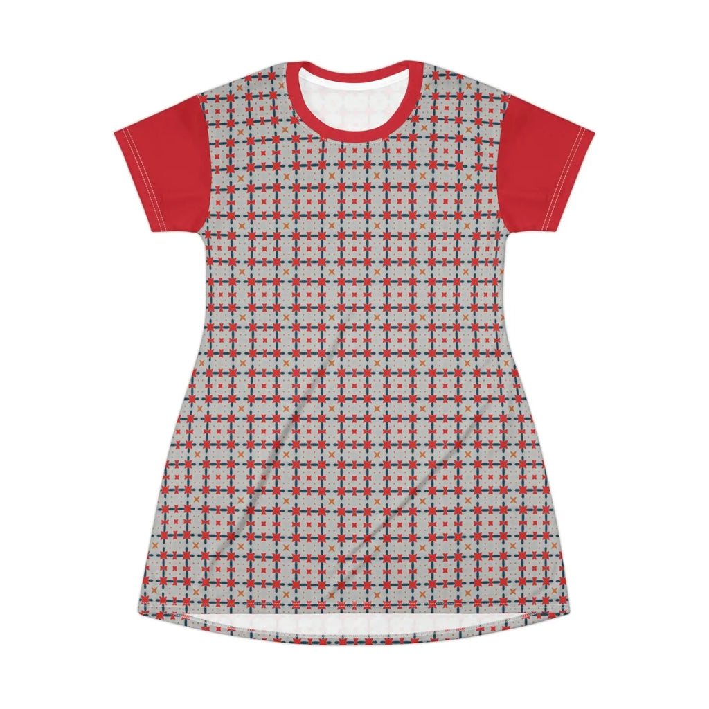 Red Pattern Shirt Dress - Bold Print Design - DipaliZ