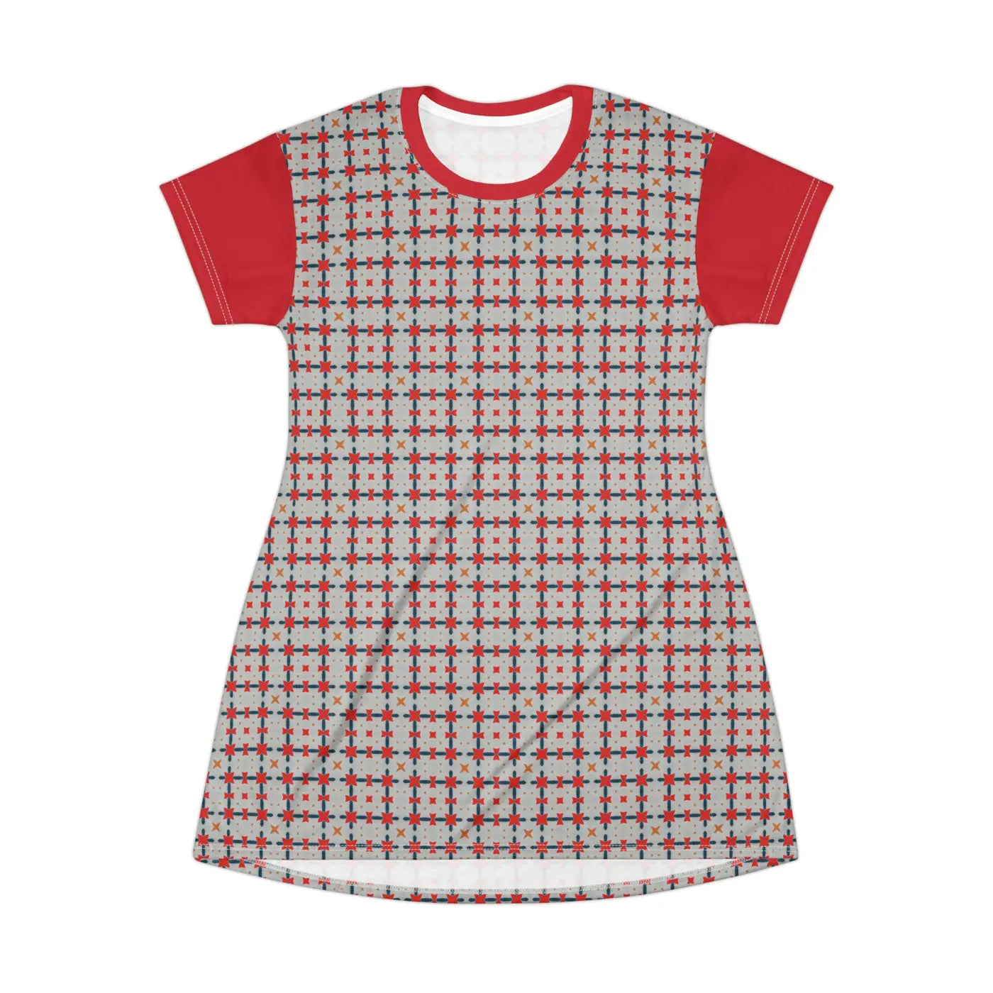 Red Pattern Shirt Dress - Bold Print Design - DipaliZ