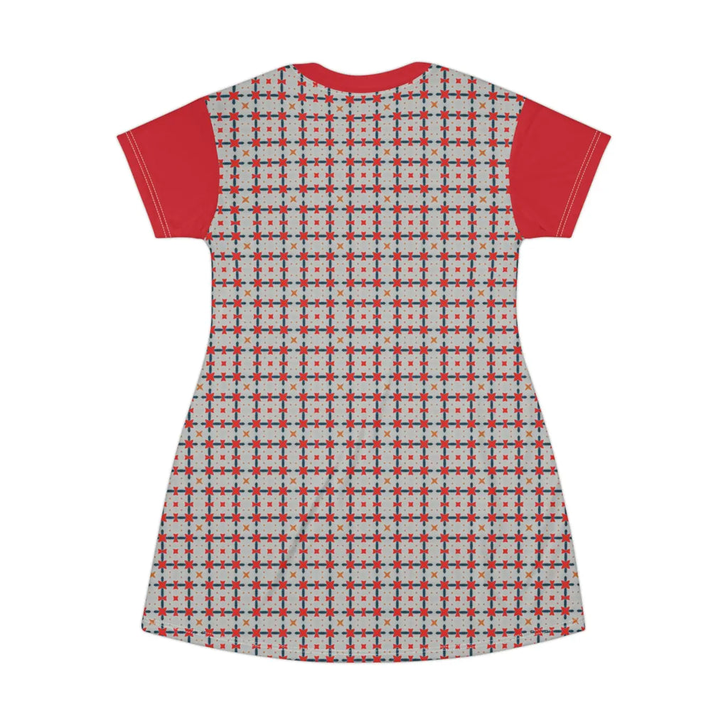 Red Pattern Shirt Dress - Bold Print Design - DipaliZ