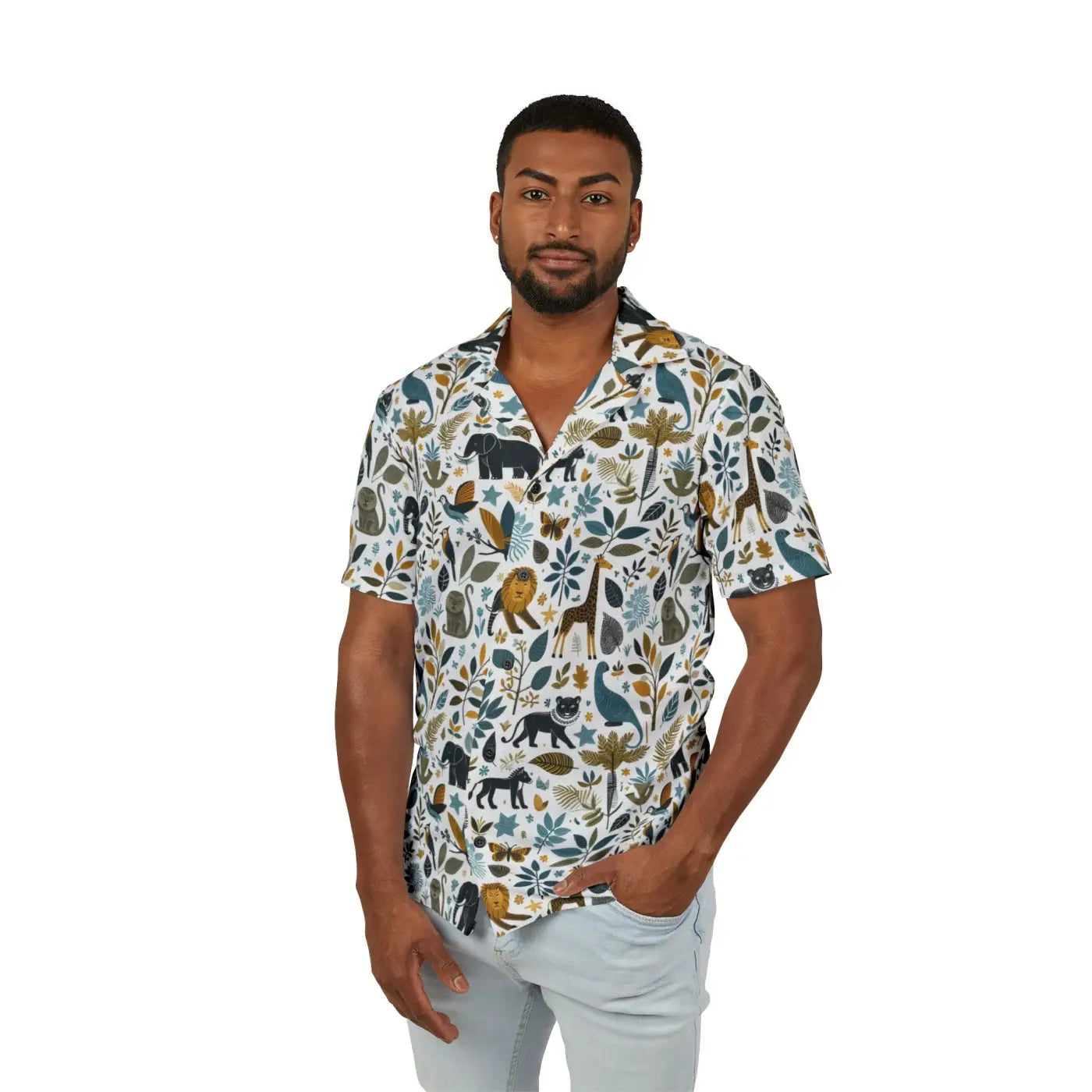 Hawaiian Camp Shirt - Vibrant All-Over Bold Nature Prints - DipaliZ