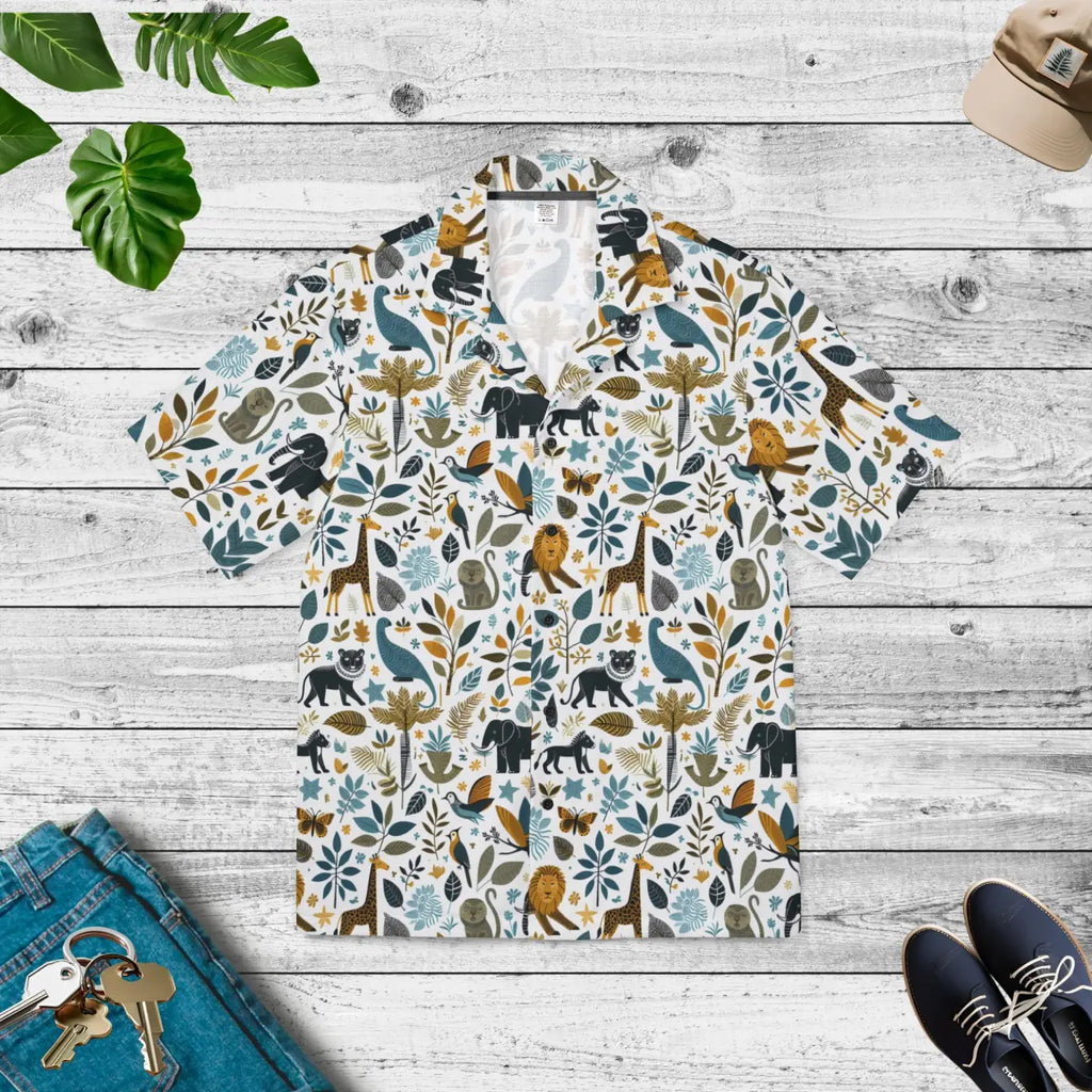 Hawaiian Camp Shirt - Vibrant All-Over Bold Nature Prints - DipaliZ