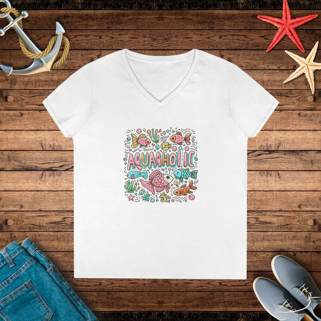 Ladies V-Neck T-Shirt - Ocean Lovers Aquaholic Beach Vibes - DipaliZ