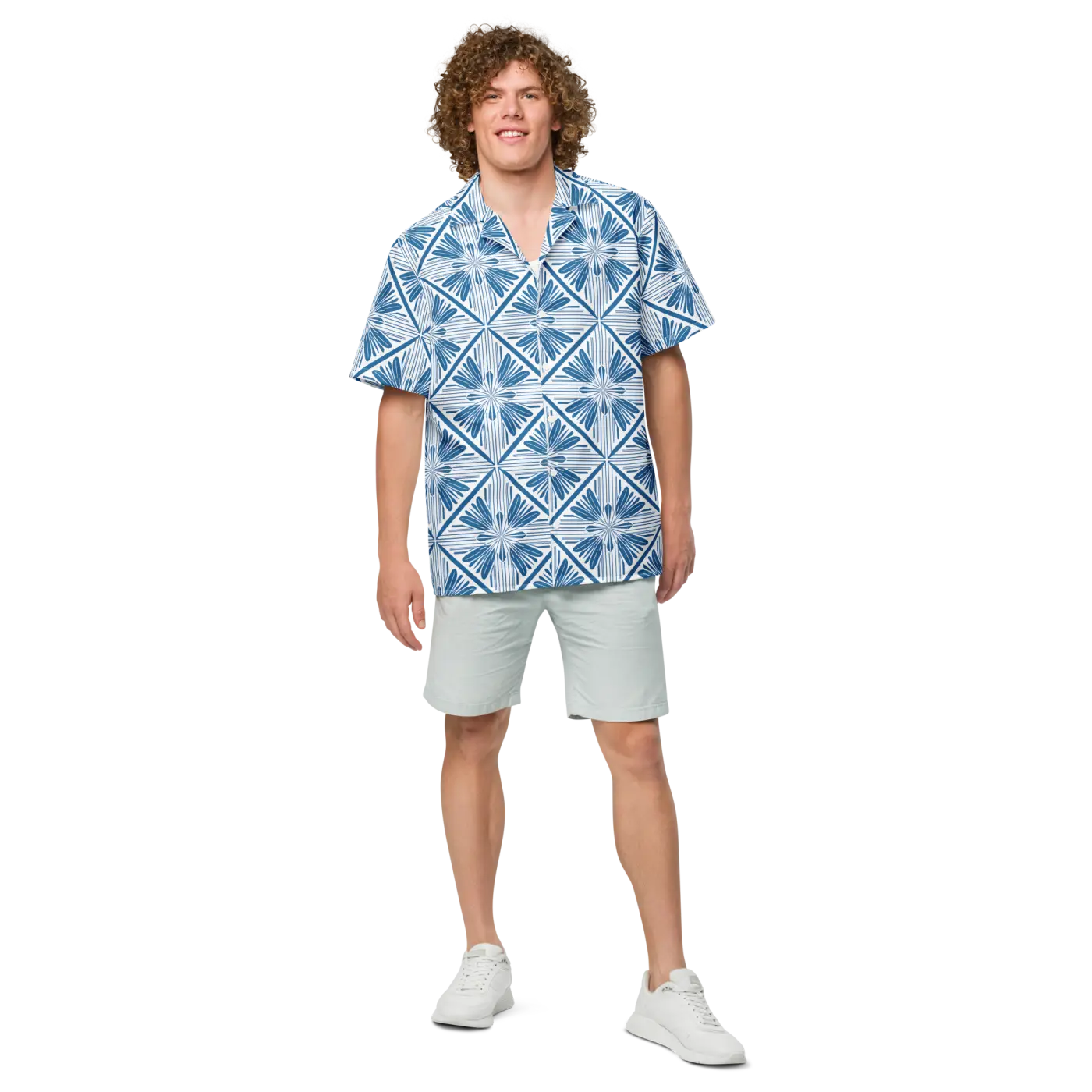 Art Deco Capri Blue Unisex Button Shirt - Summer Cool - DipaliZ