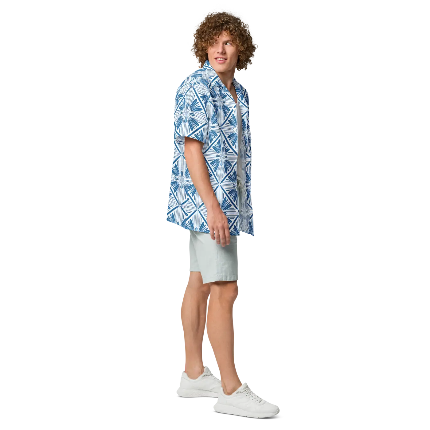 Art Deco Capri Blue Unisex Button Shirt - Summer Cool - DipaliZ