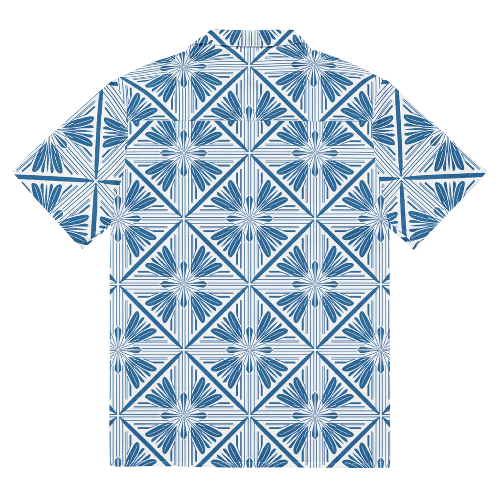 Art Deco Capri Blue Unisex Button Shirt - Summer Cool - DipaliZ