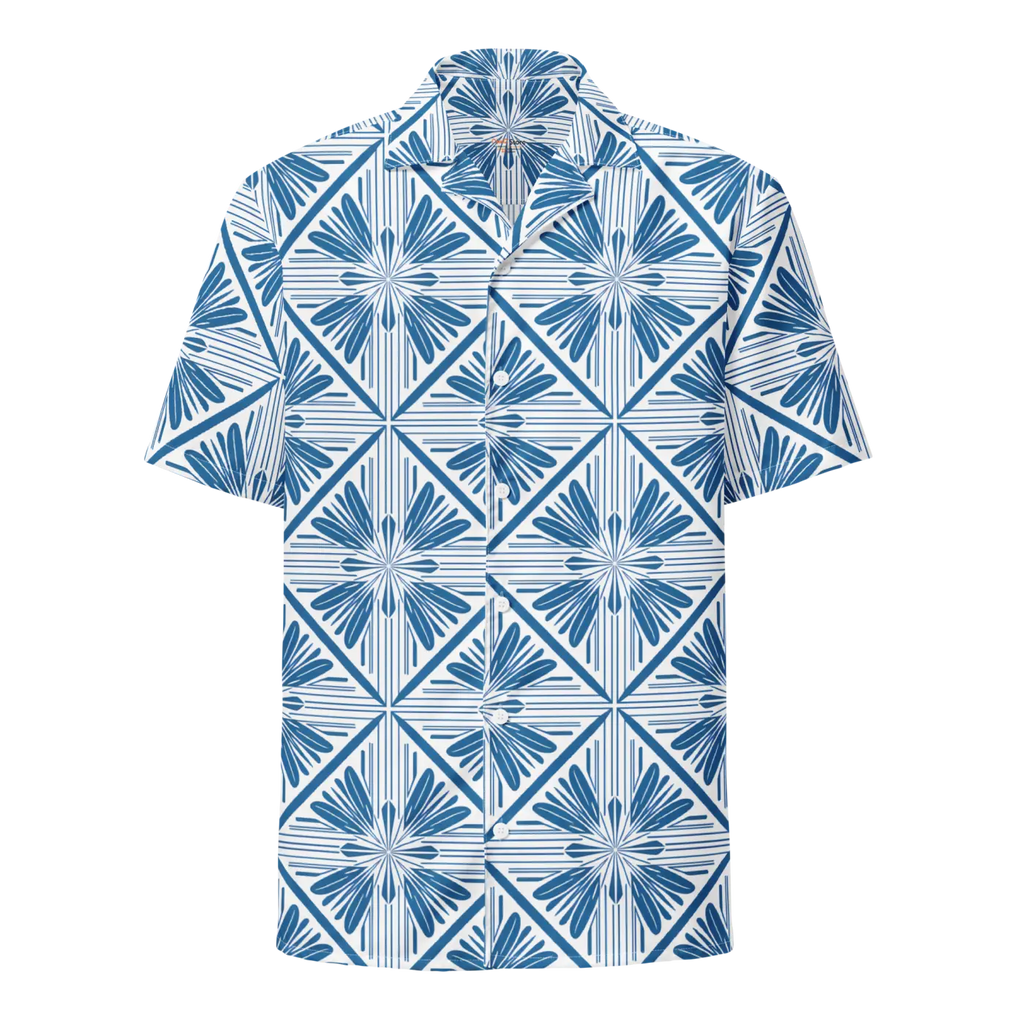 Art Deco Capri Blue Unisex Button Shirt - Summer Cool - DipaliZ