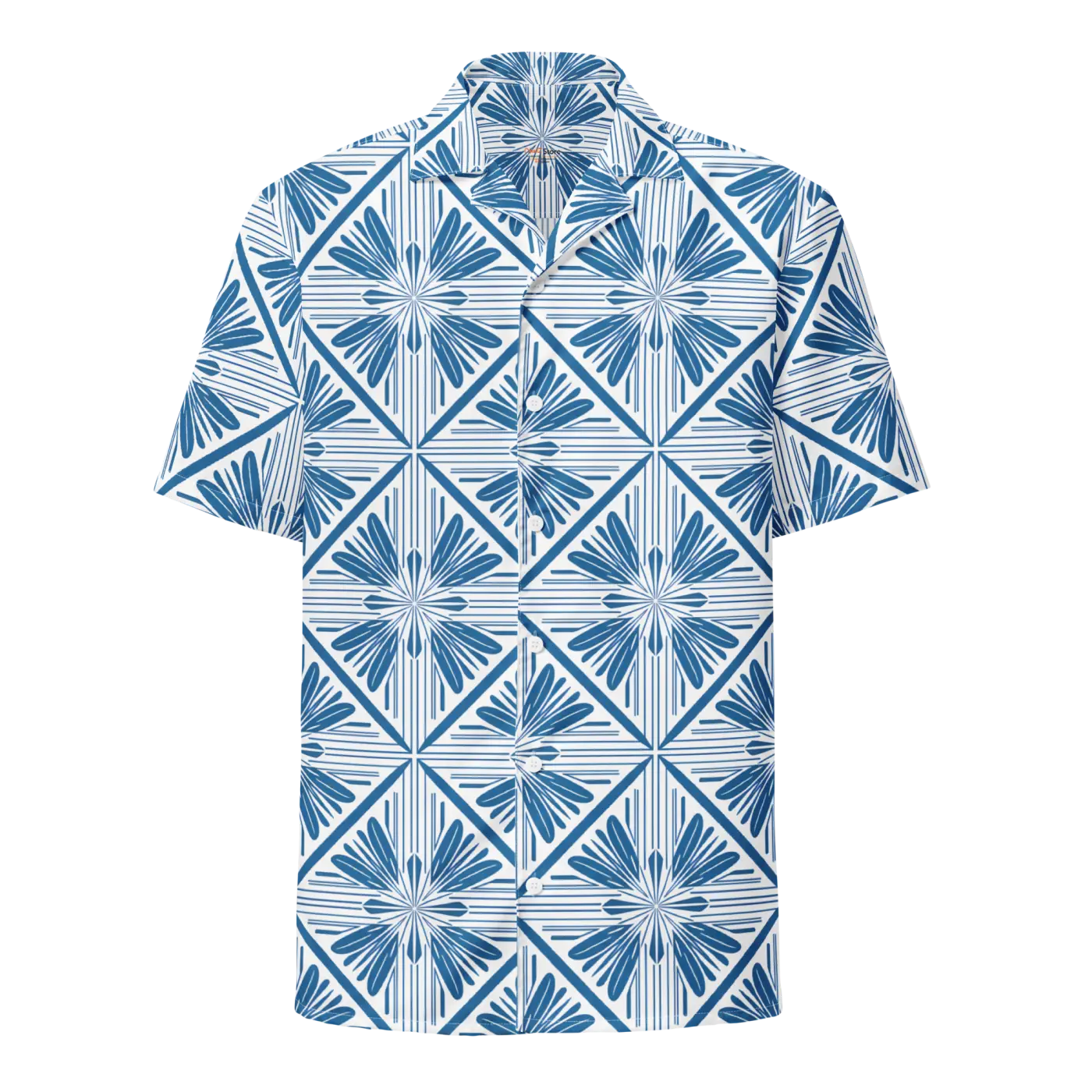 Art Deco Capri Blue Unisex Button Shirt - Summer Cool - DipaliZ