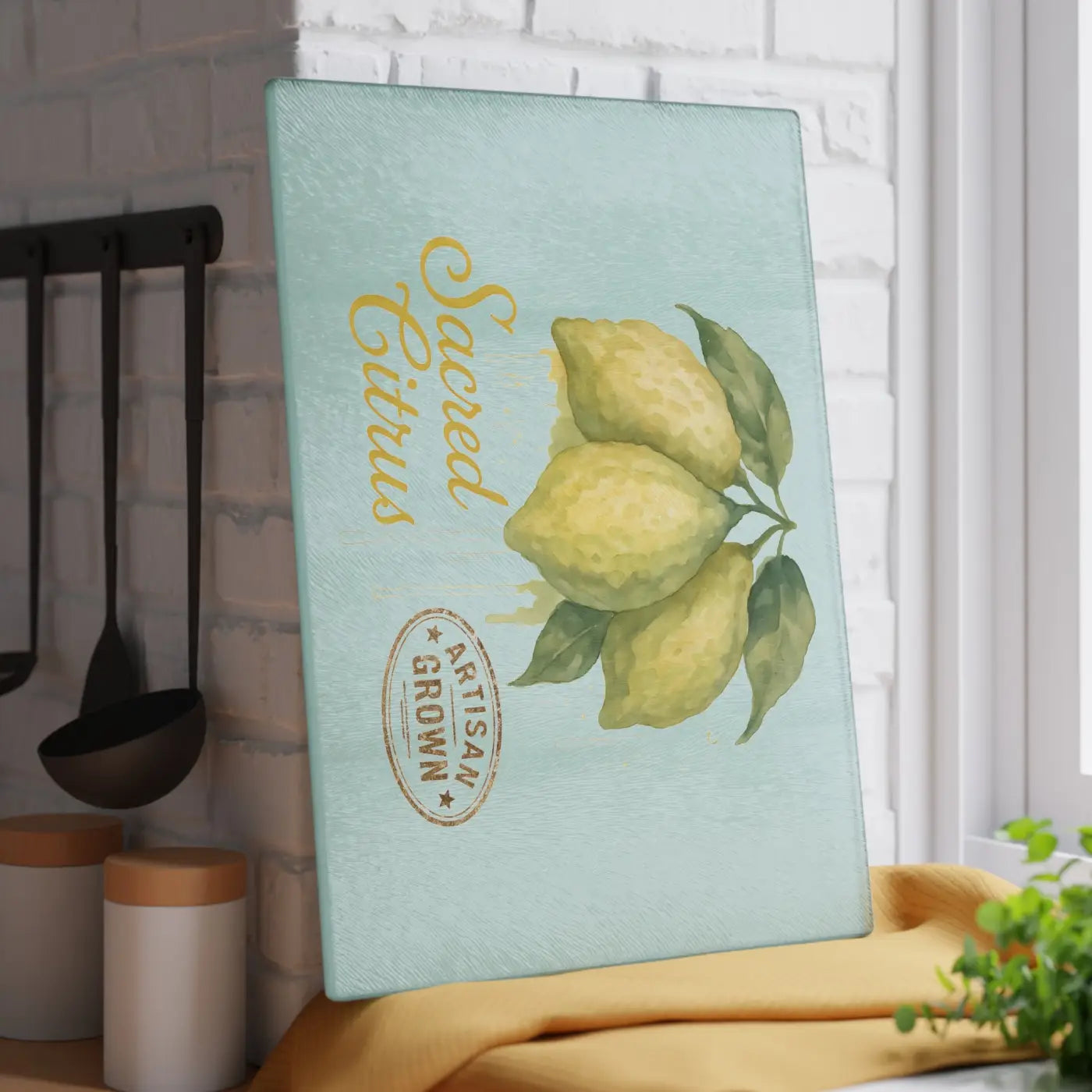 Premium Artisan Lemon Glass Cutting Board - Vibrant Citrus - DipaliZ