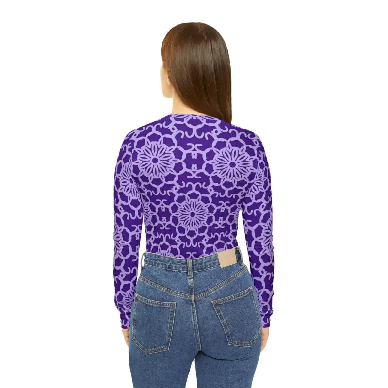 Blue and Purple Abstract Long Sleeve Tee for Women - DipaliZ