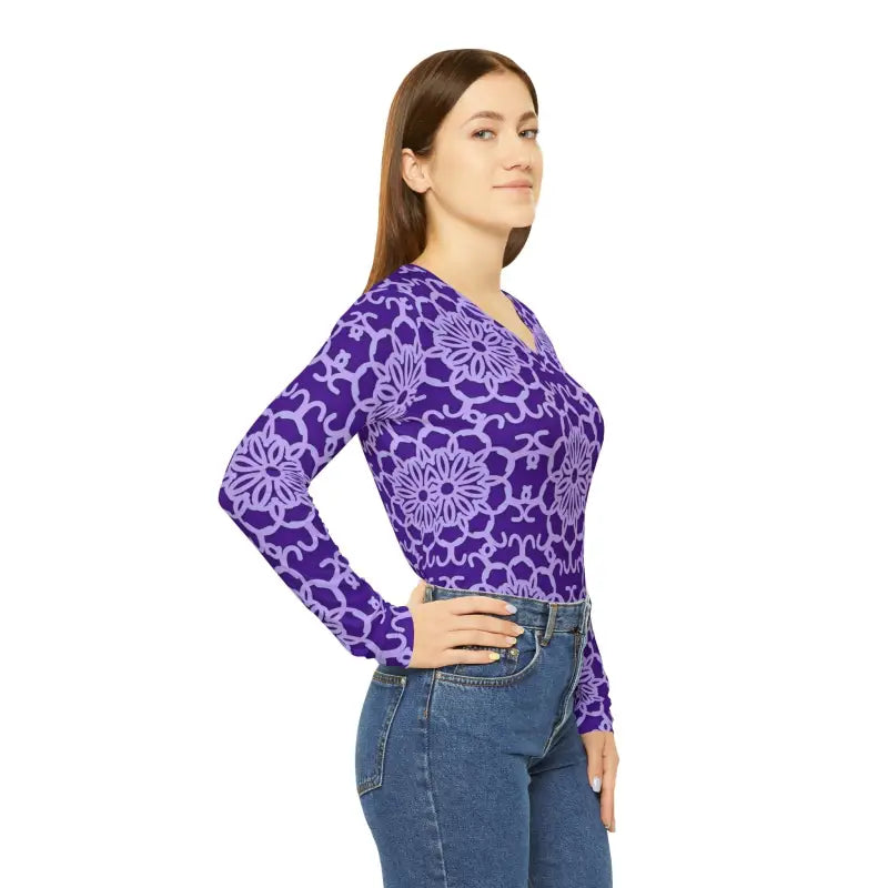 Blue and Purple Abstract Long Sleeve Tee for Women - DipaliZ
