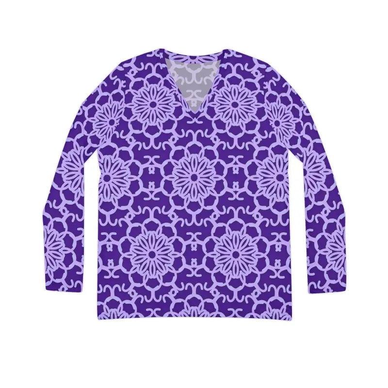 Blue and Purple Abstract Long Sleeve Tee for Women - DipaliZ