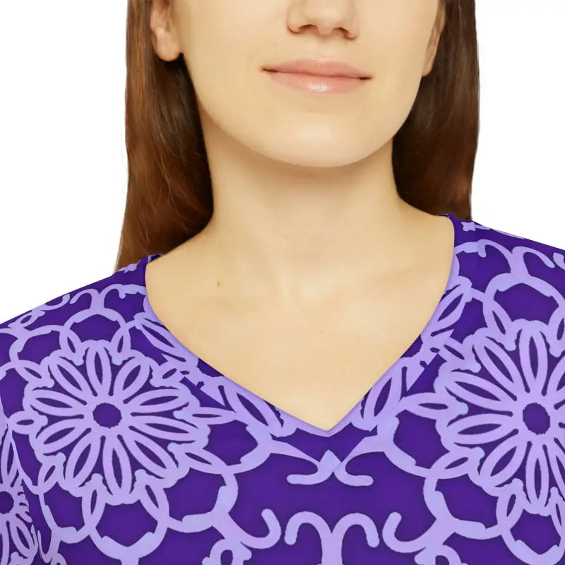 Blue and Purple Abstract Long Sleeve Tee for Women - DipaliZ