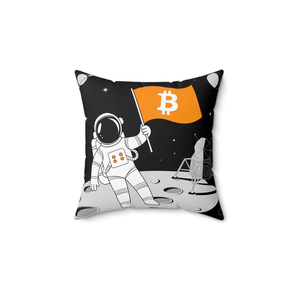 Astronaut Bitcoin Flag Polyester Square Pillow - Space Decor - DipaliZ