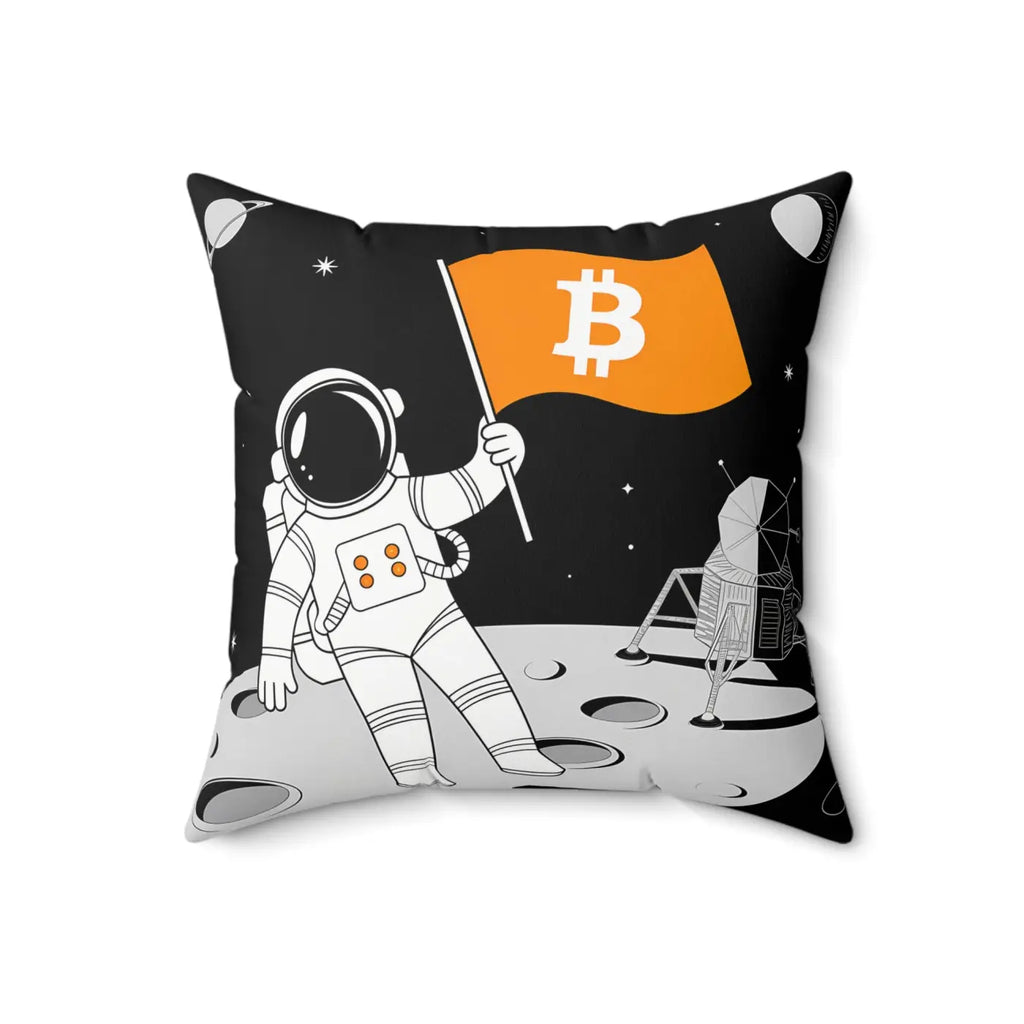 Astronaut Bitcoin Flag Polyester Square Pillow - Space Decor - DipaliZ