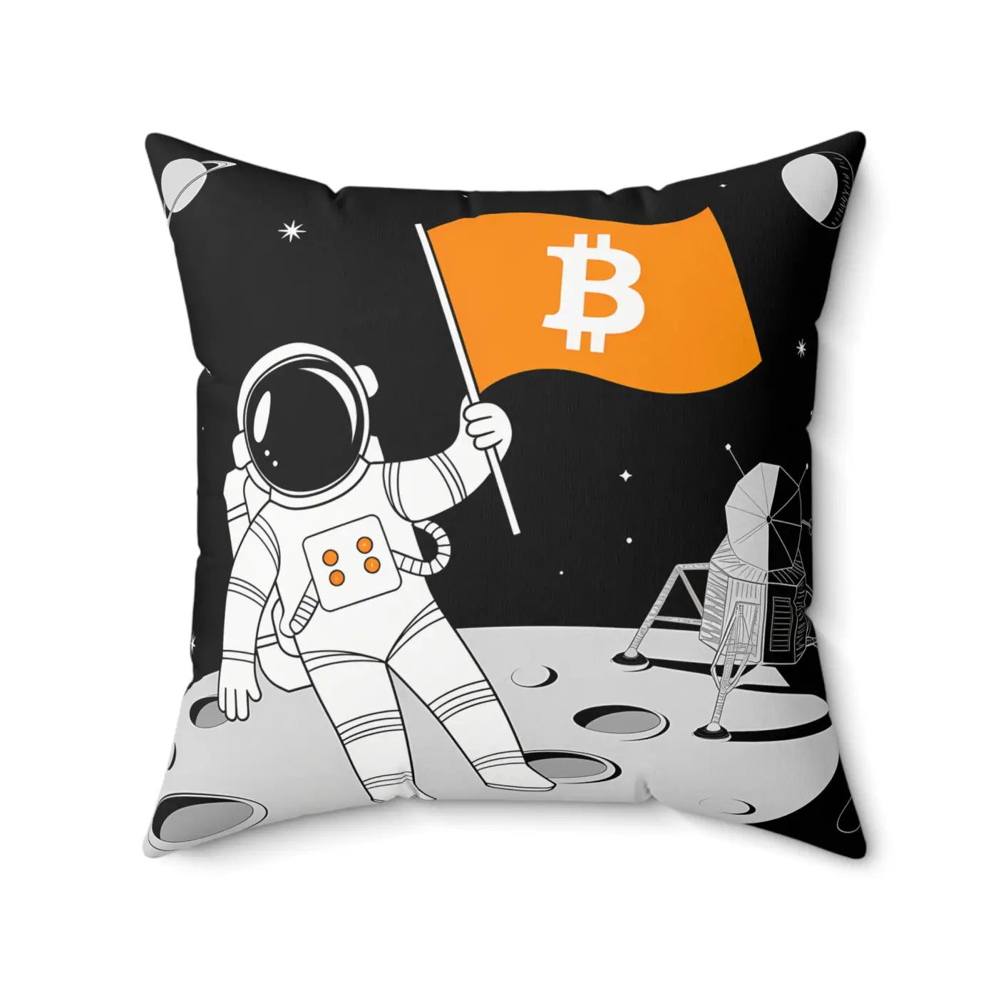Astronaut Bitcoin Flag Polyester Square Pillow - Space Decor - DipaliZ