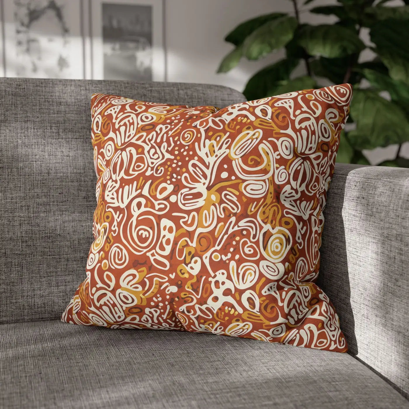 Boho Abstract Square Pillowcase - Rust Floral Charm - DipaliZ