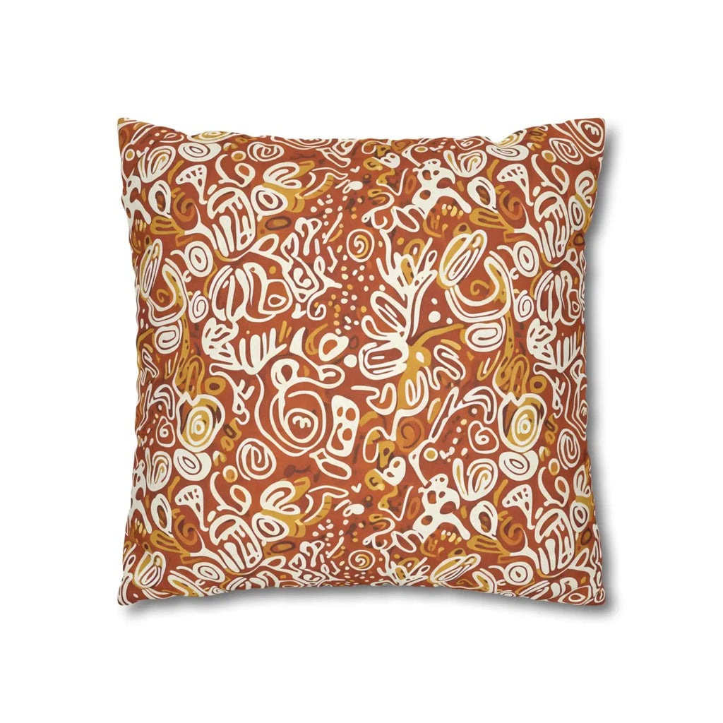 Boho Abstract Square Pillowcase - Rust Floral Charm - DipaliZ