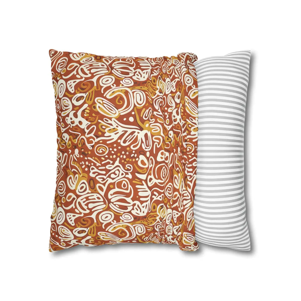 Boho Abstract Square Pillowcase - Rust Floral Charm - DipaliZ