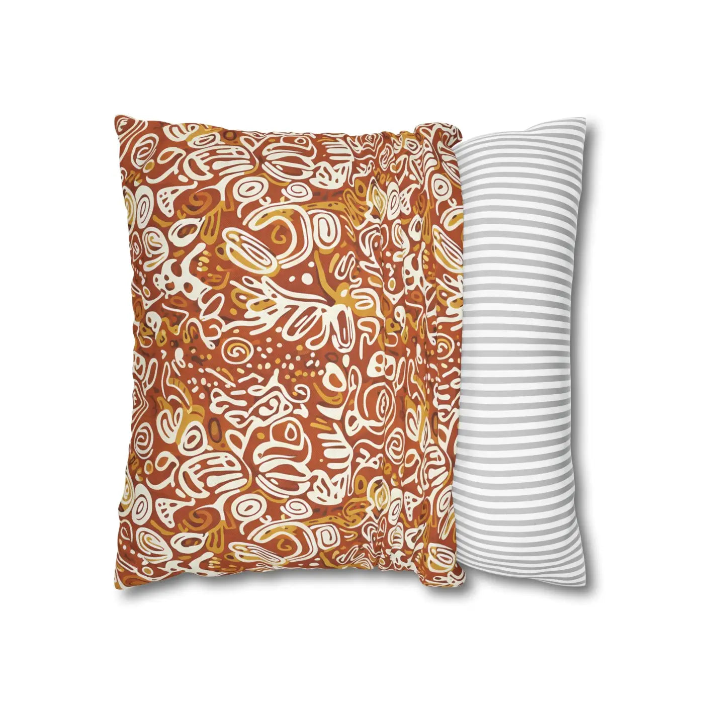 Boho Abstract Square Pillowcase - Rust Floral Charm - DipaliZ