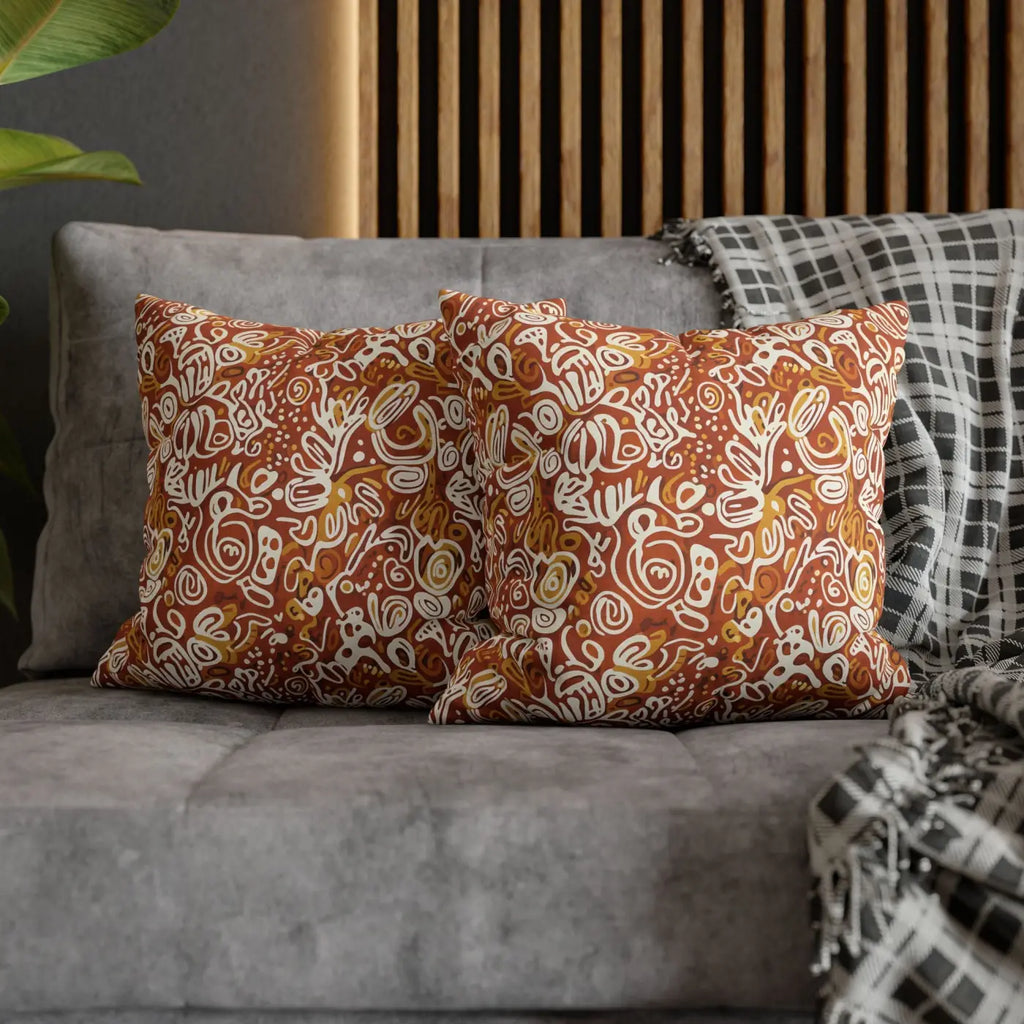 Boho Abstract Square Pillowcase - Rust Floral Charm - DipaliZ