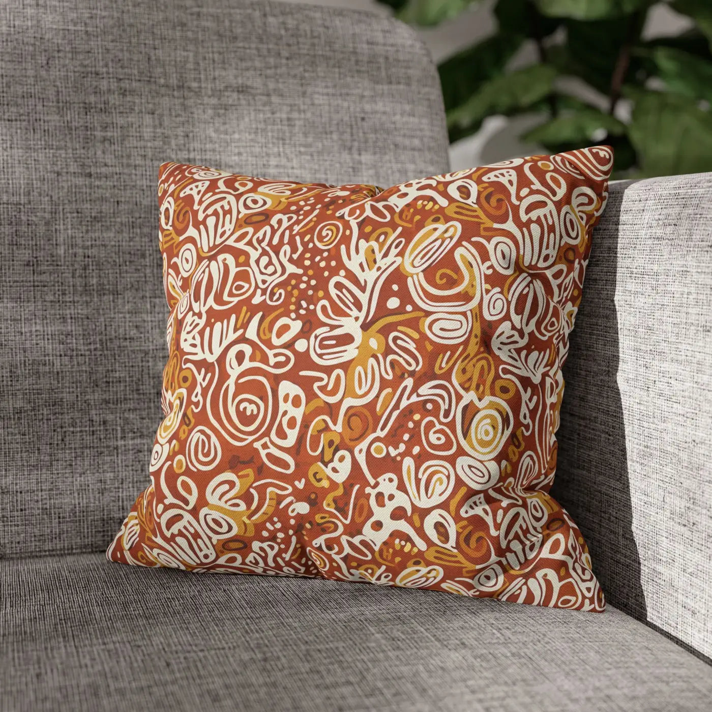 Boho Abstract Square Pillowcase - Rust Floral Charm - DipaliZ