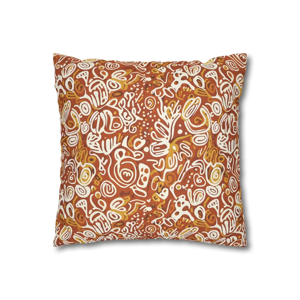 Boho Abstract Square Pillowcase - Rust Floral Charm - DipaliZ