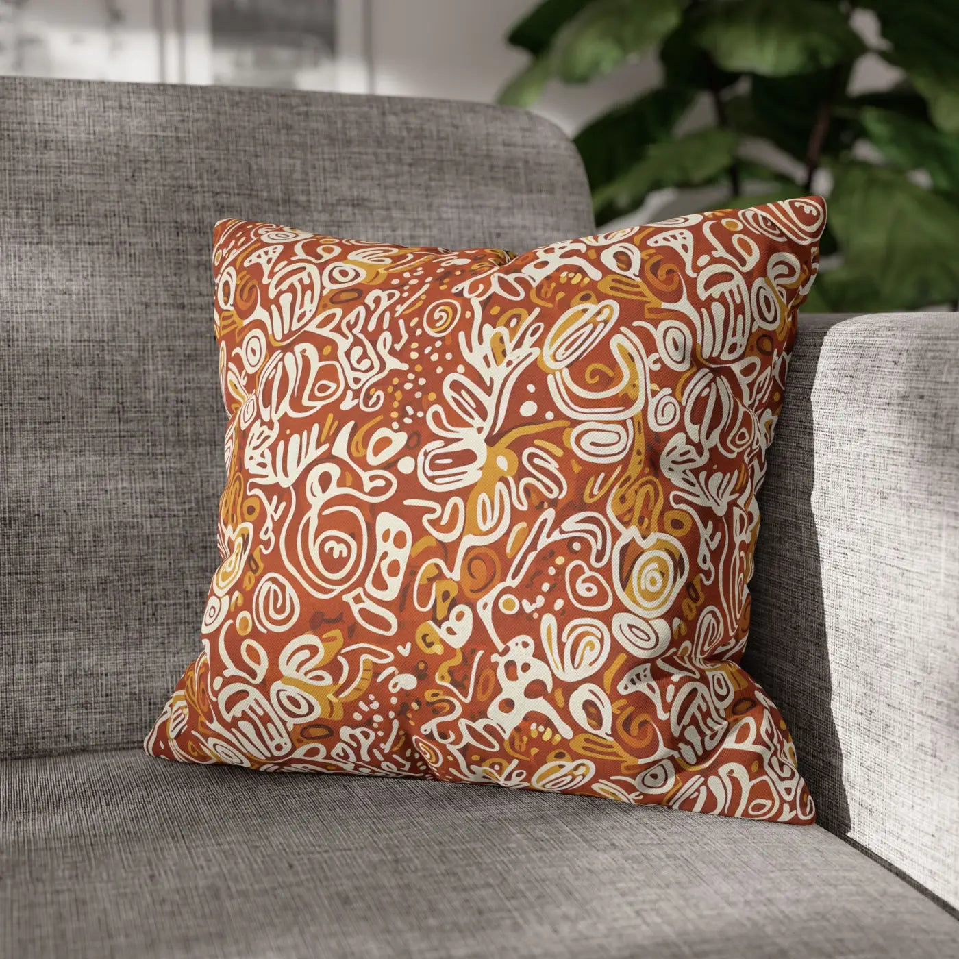 Boho Abstract Square Pillowcase - Rust Floral Charm - DipaliZ