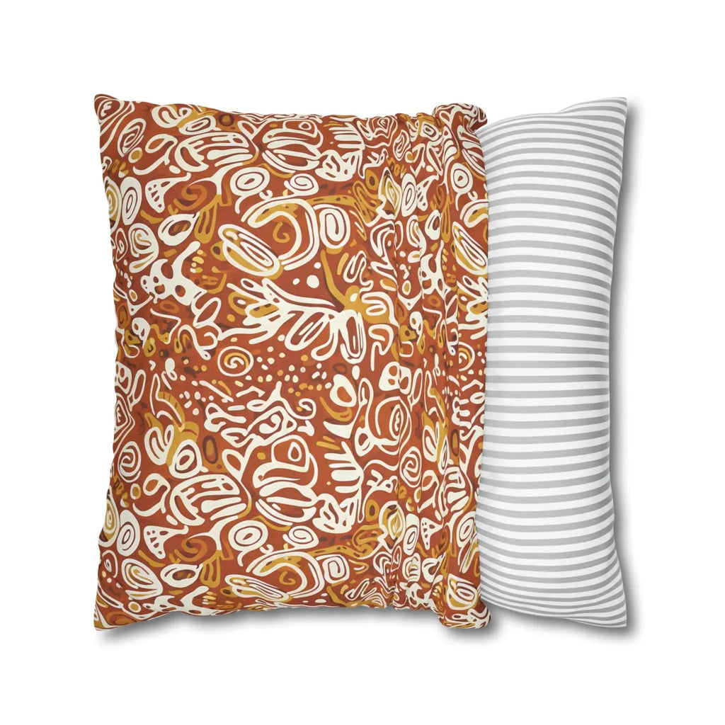 Boho Abstract Square Pillowcase - Rust Floral Charm - DipaliZ