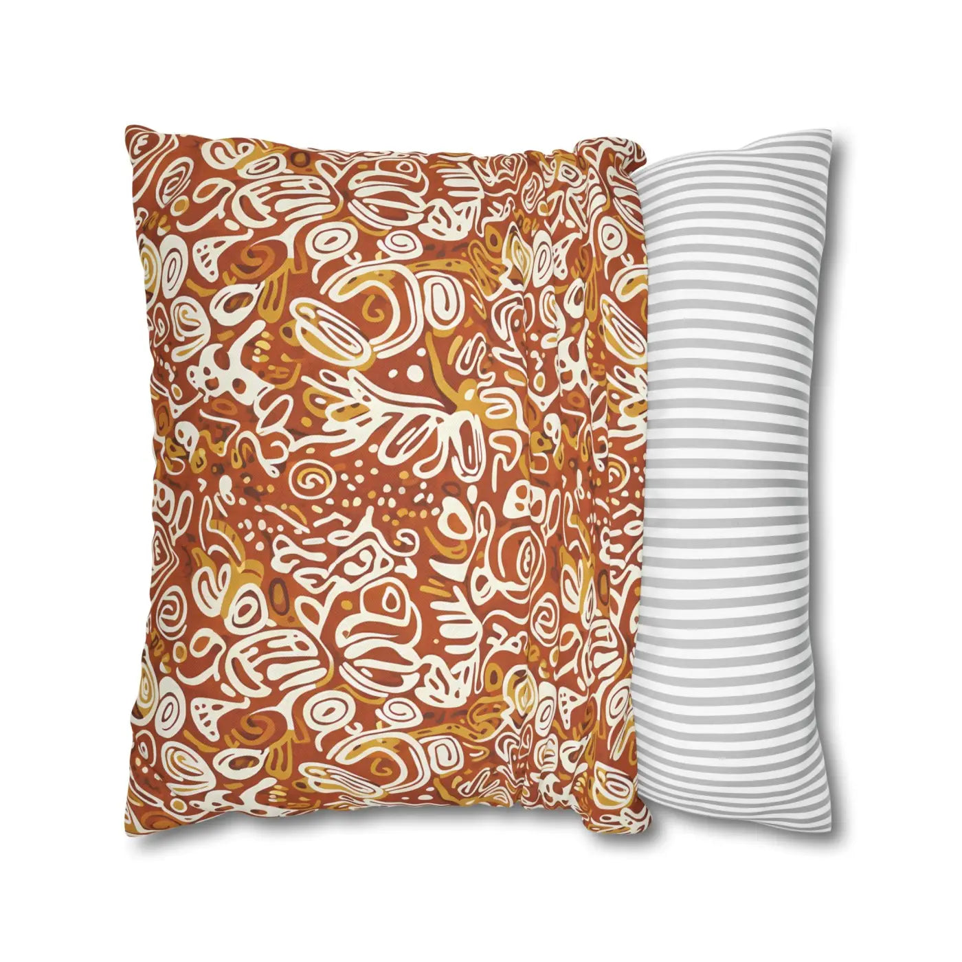 Boho Abstract Square Pillowcase - Rust Floral Charm - DipaliZ